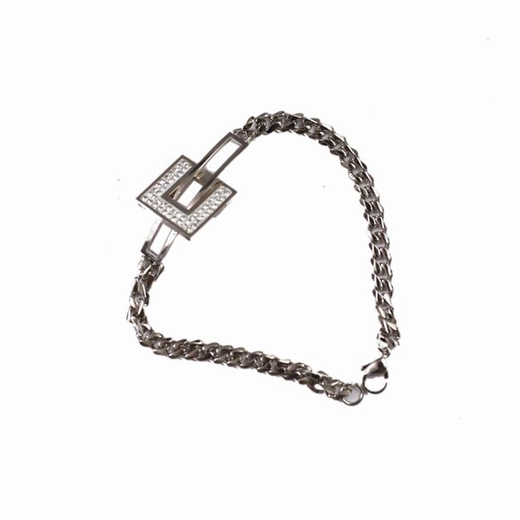 Elegant Silver-Tone Geometric Bracelet with Pave Crystals - Picture 3 of 3